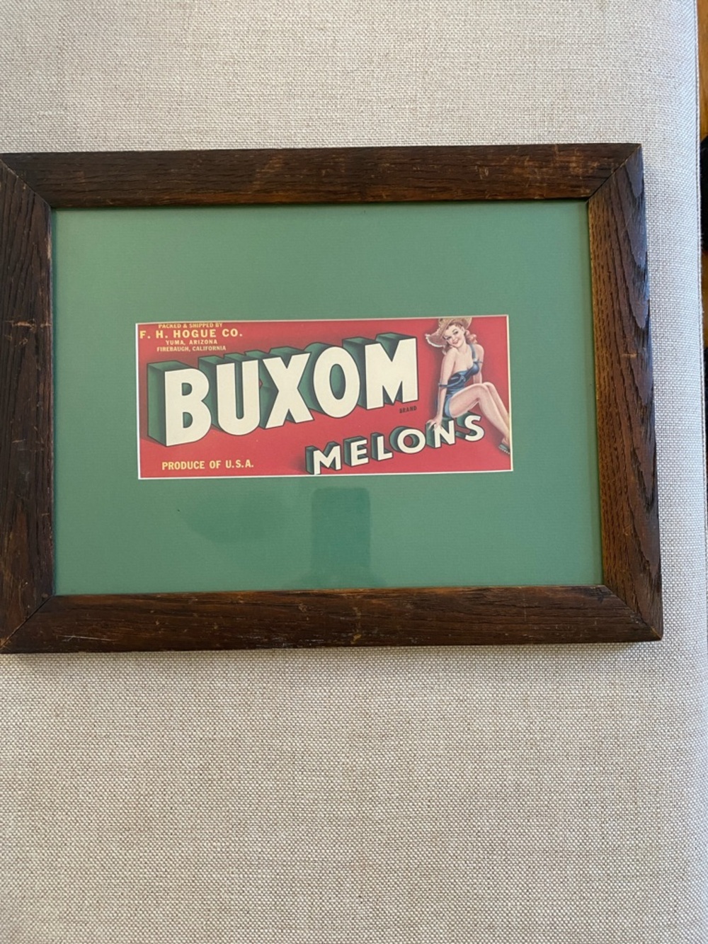 Buxom Melons Vintage Label Print in Red and Green